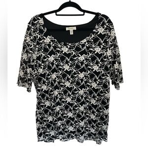 Dressbarn Floral Lace Lined Blouse Sheer Sleeves Size 2X